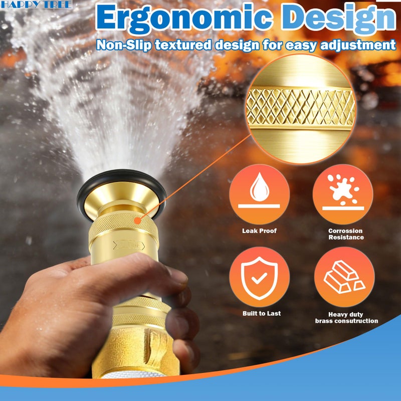 Happy Tree 1-1/2" NST/NH Fire Hose Nozzle 100 psi 85 gpm Brass Fire Equipment Heavy Duty Industrial Jet Fog Spray Nozzle Slim Neck - Image 5